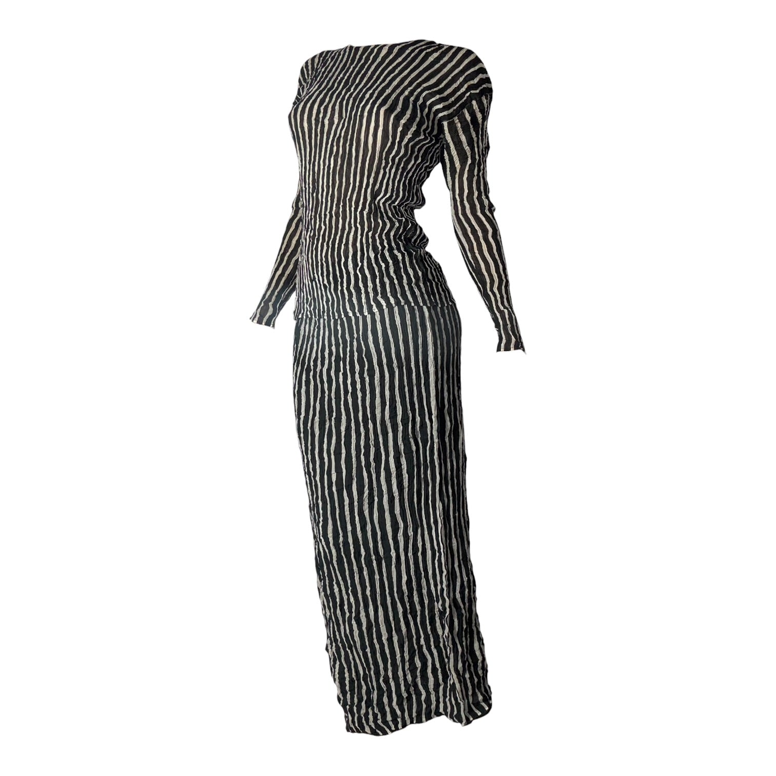 archival 1996 issey miyake mainline striped ripple pleated top + maxi skirt set