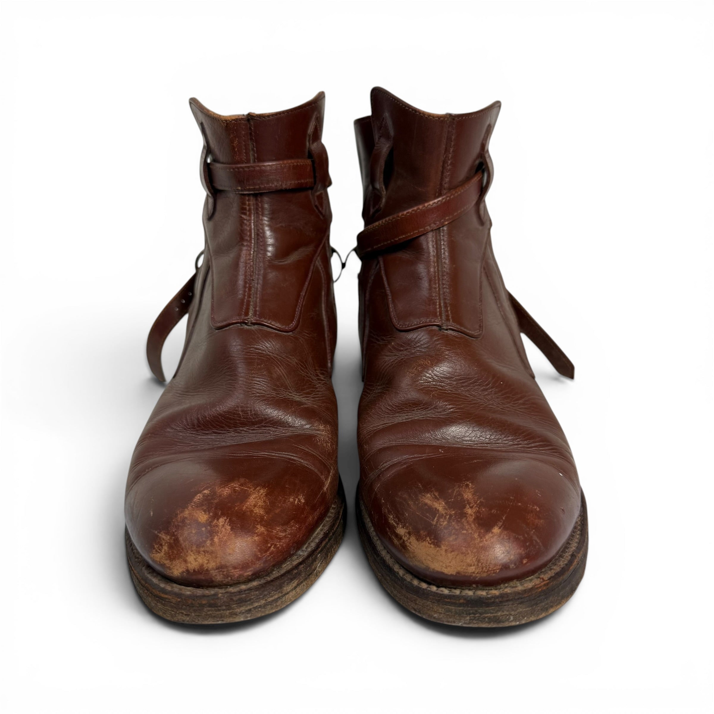 vintage calzado tres caballos distressed brown leather jodhpur tanker boots