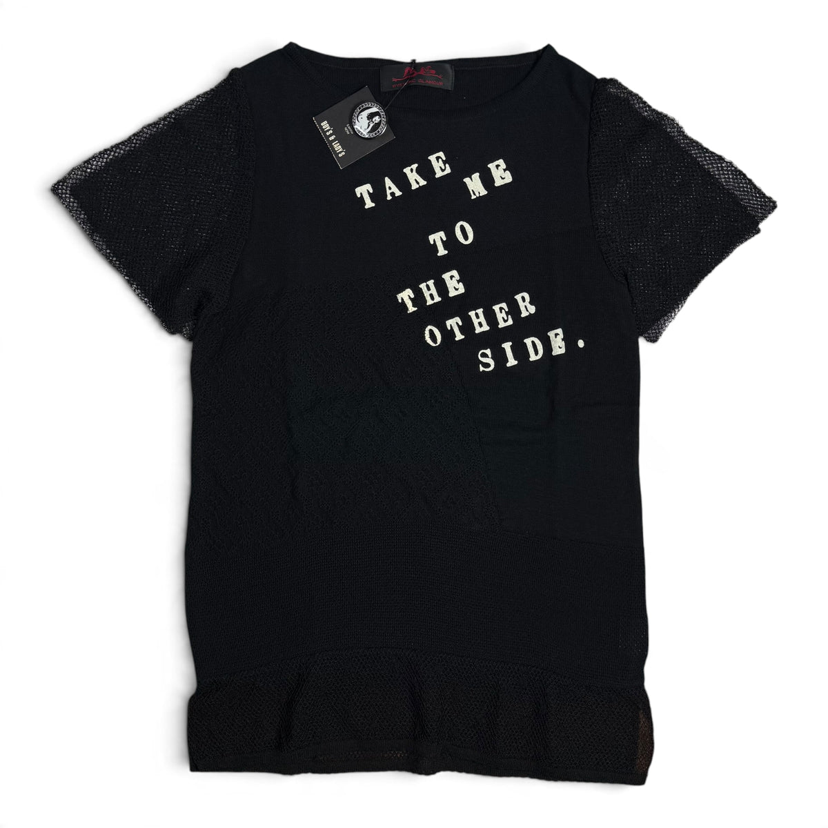 nwt vintage y2k hysteric glamour “take me to the other side” black mesh top