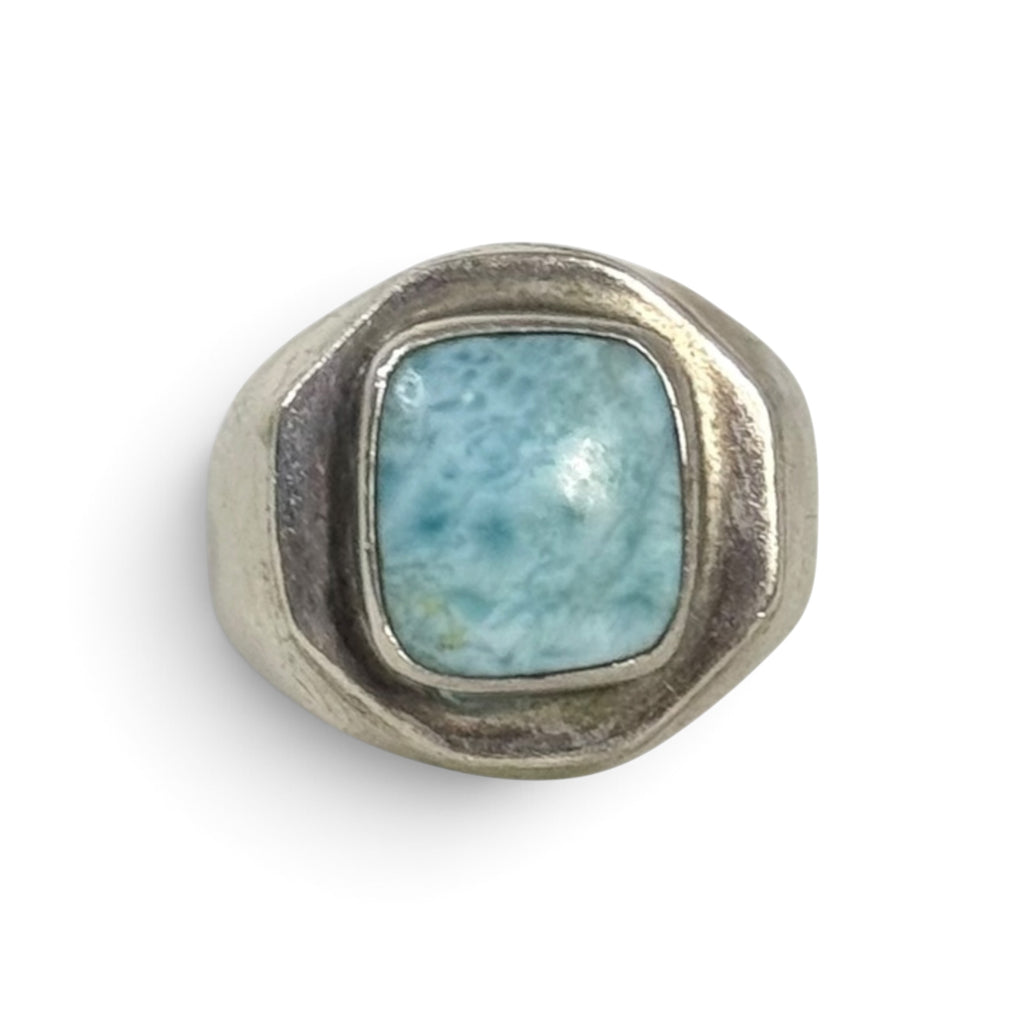 vintage sterling silver larimar gemstone bezel signet ring