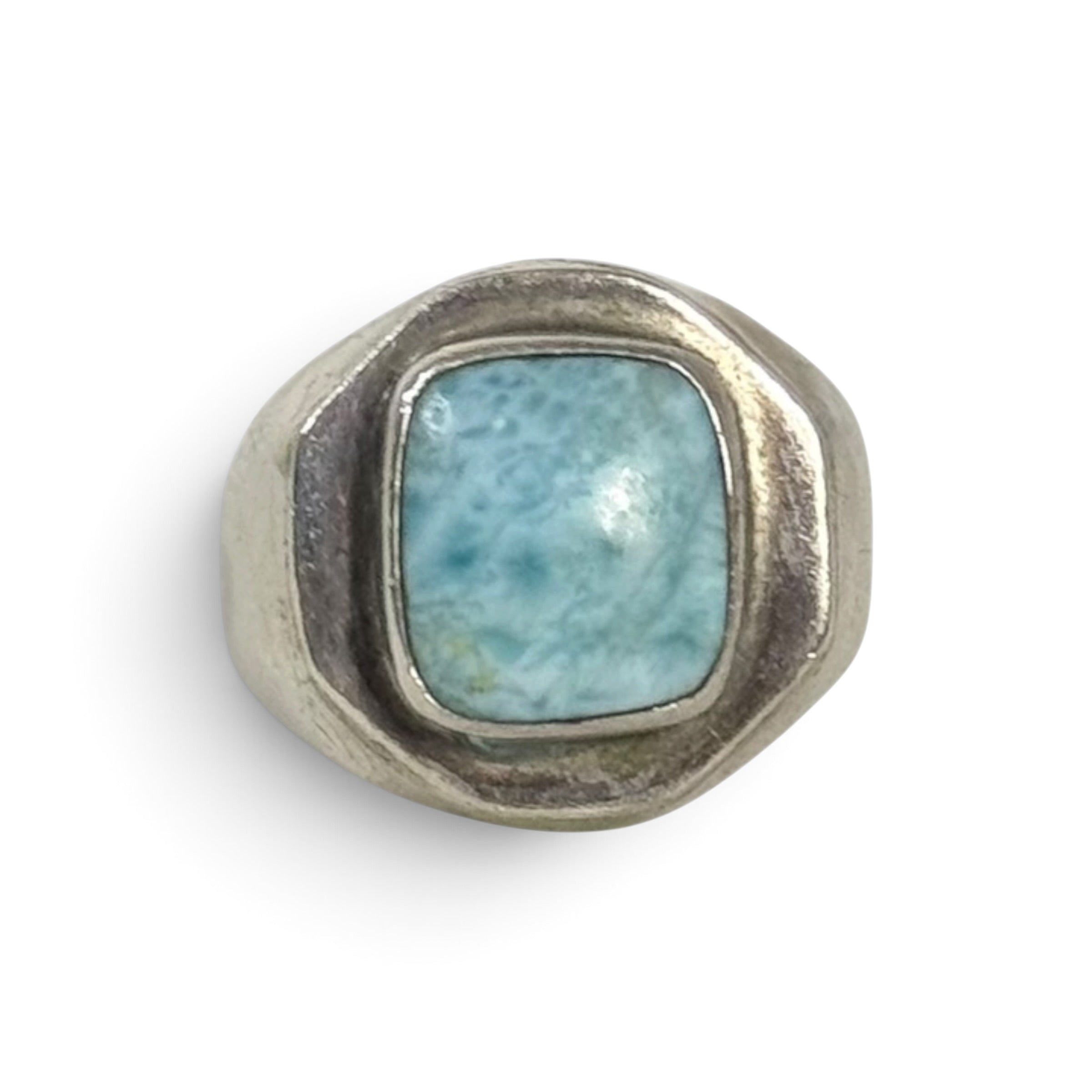 vintage sterling silver larimar gemstone bezel signet ring