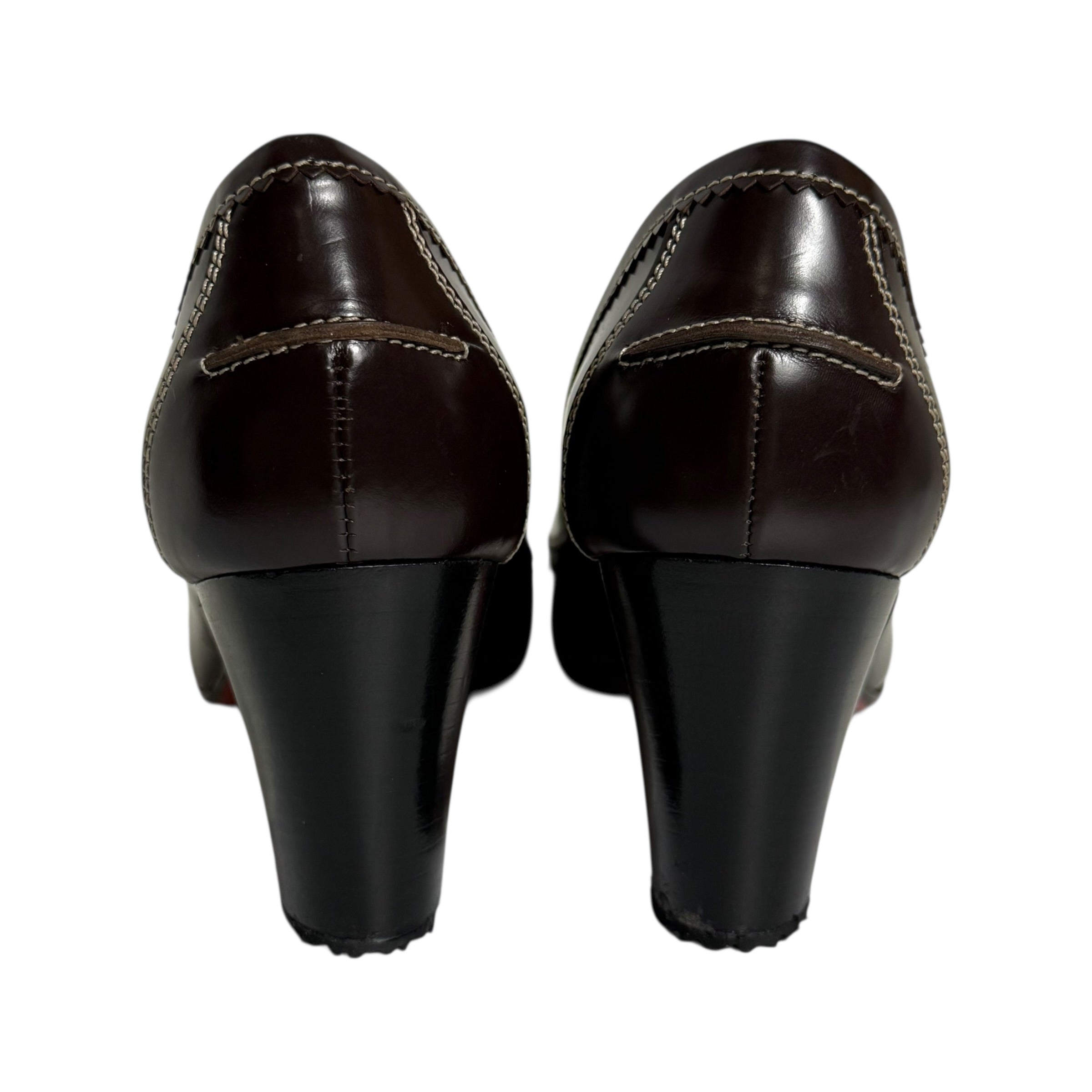 christian louboutin peniche dark brown peep toe pumps