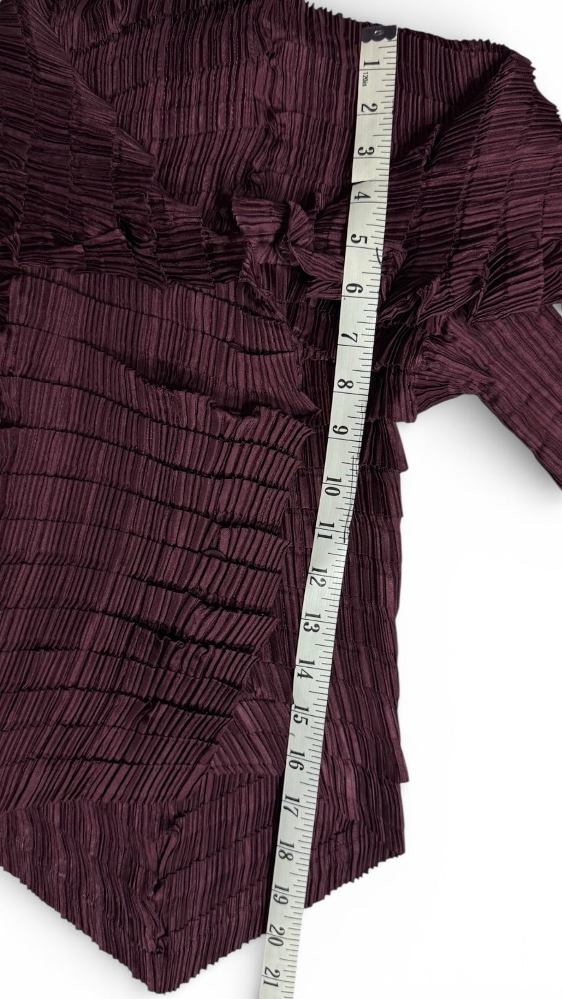 vintage issey miyake mainline sculptural accordion pleated top & skirt set in wine