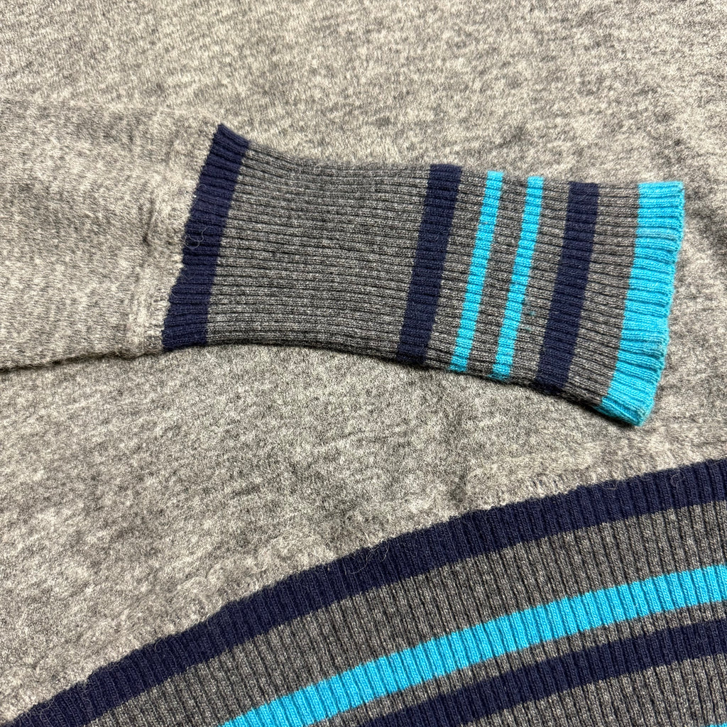 vintage 2000s dolce & gabbana grey v-neck sweater with blue striped trim