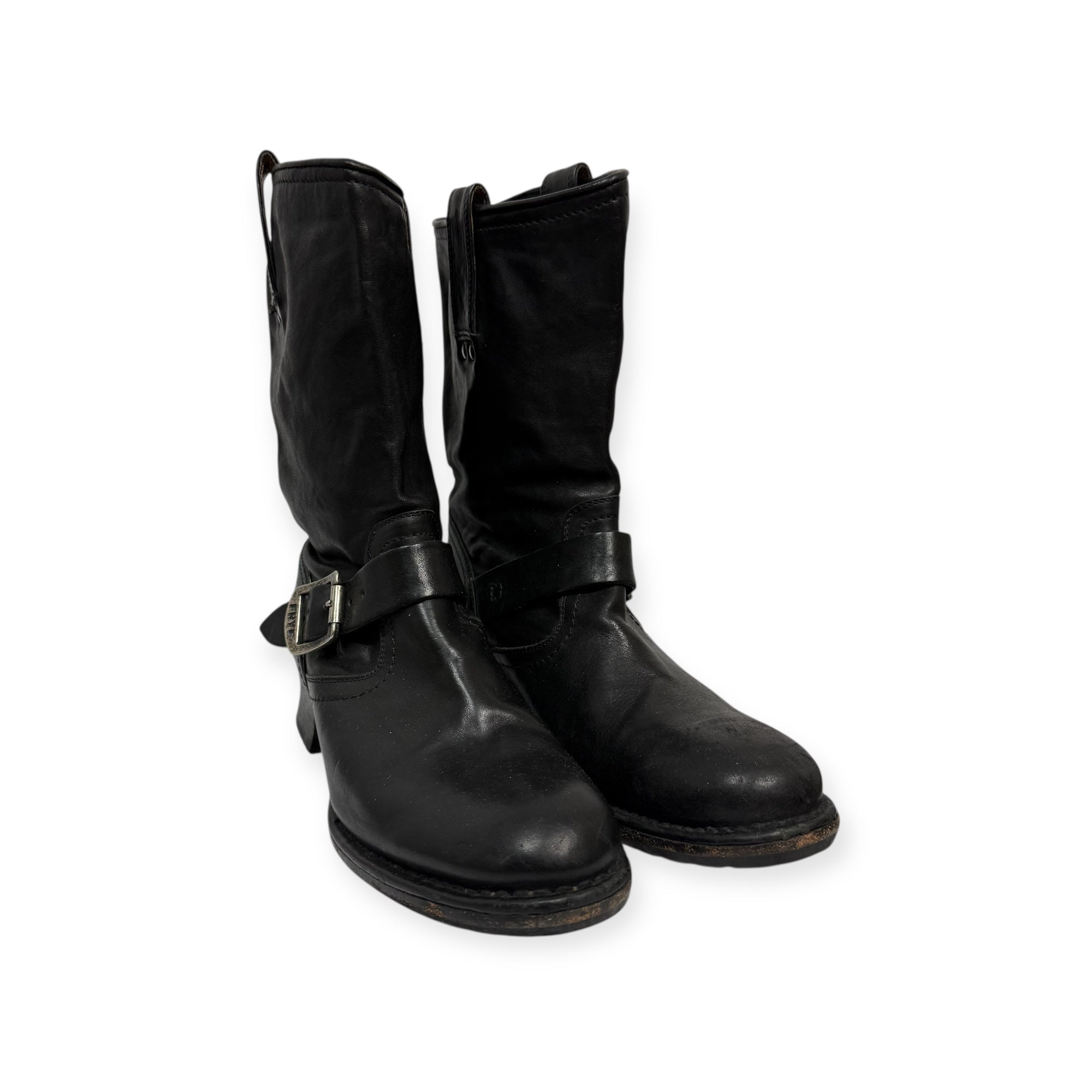 vintage frye black leather moto boots