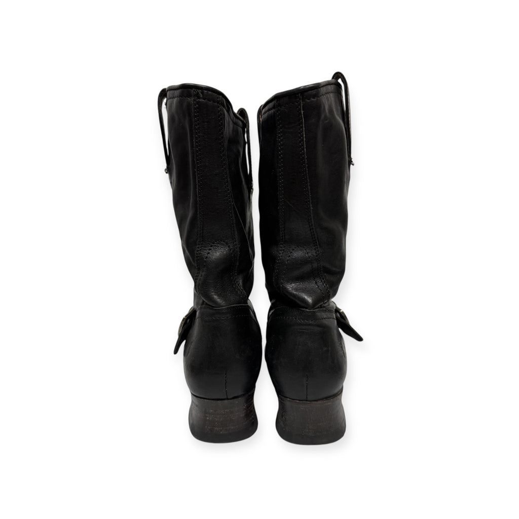 vintage frye black leather moto boots