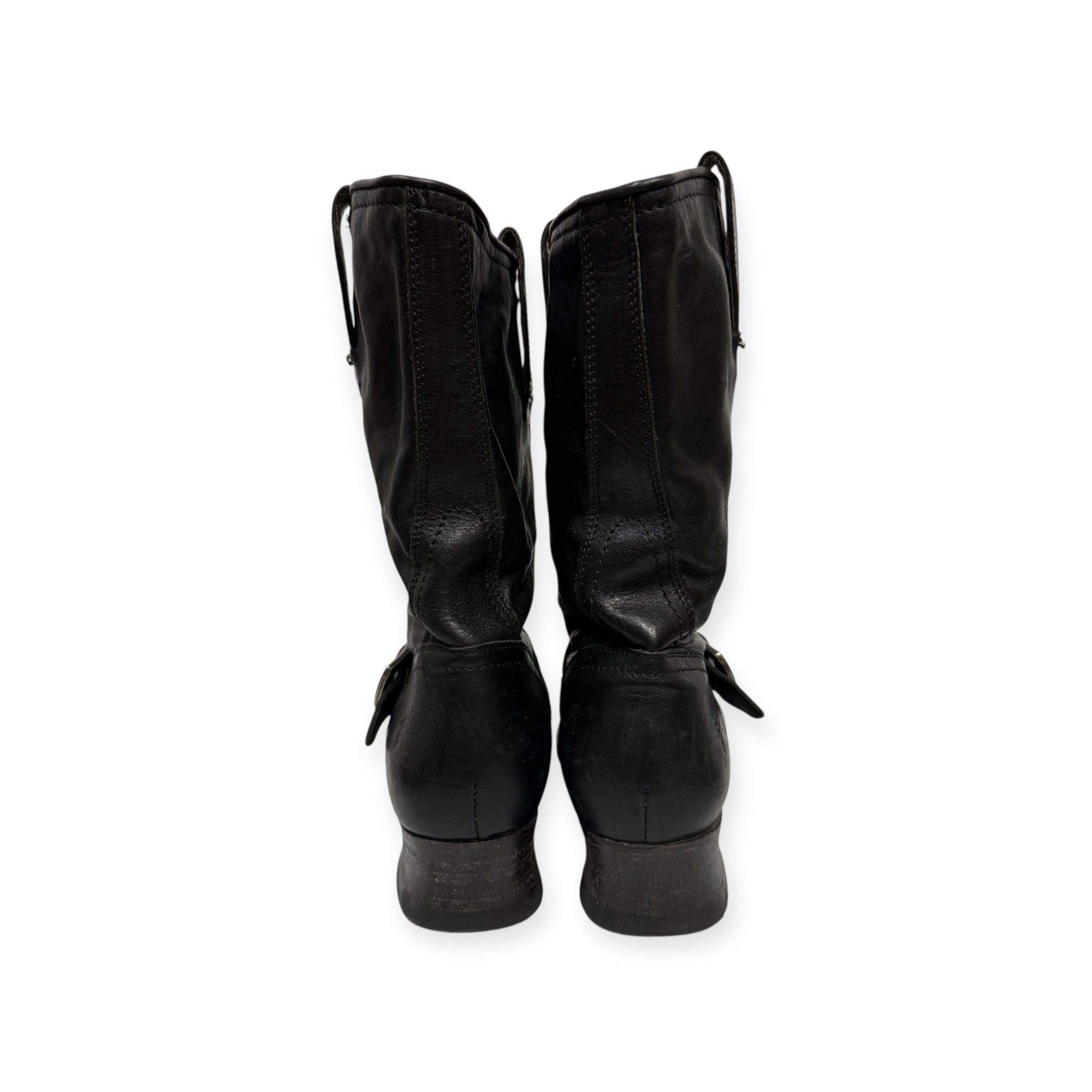 vintage frye black leather moto boots