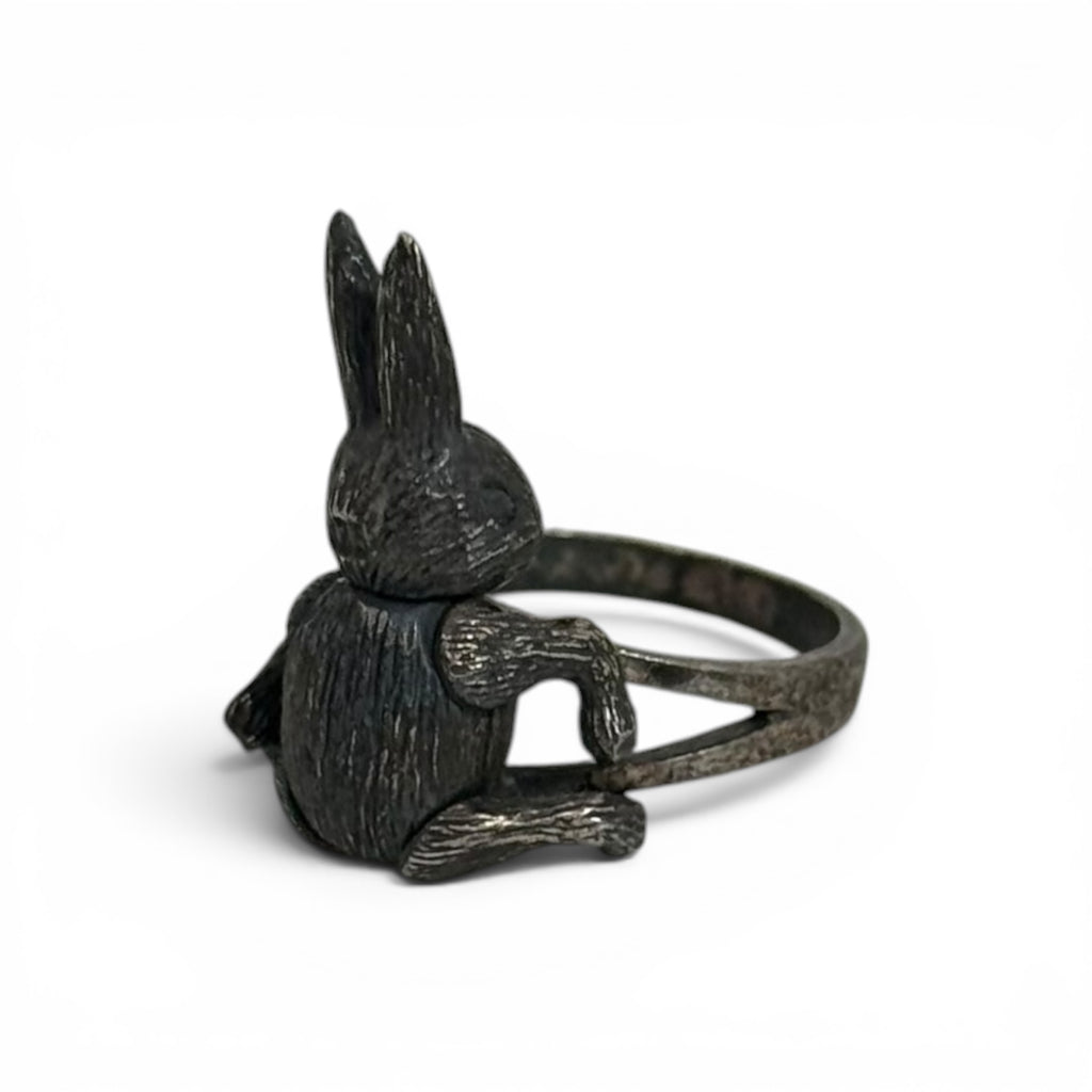 vintage 925 sterling silver articulating bunny rabbit ring