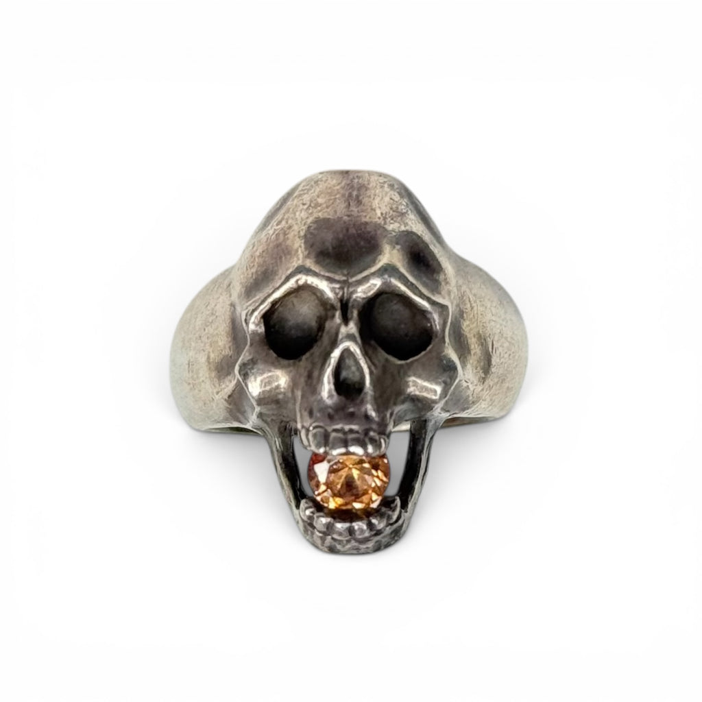japanese heavy silver skull ring with citrine set stone