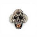 japanese heavy silver skull ring with citrine set stone