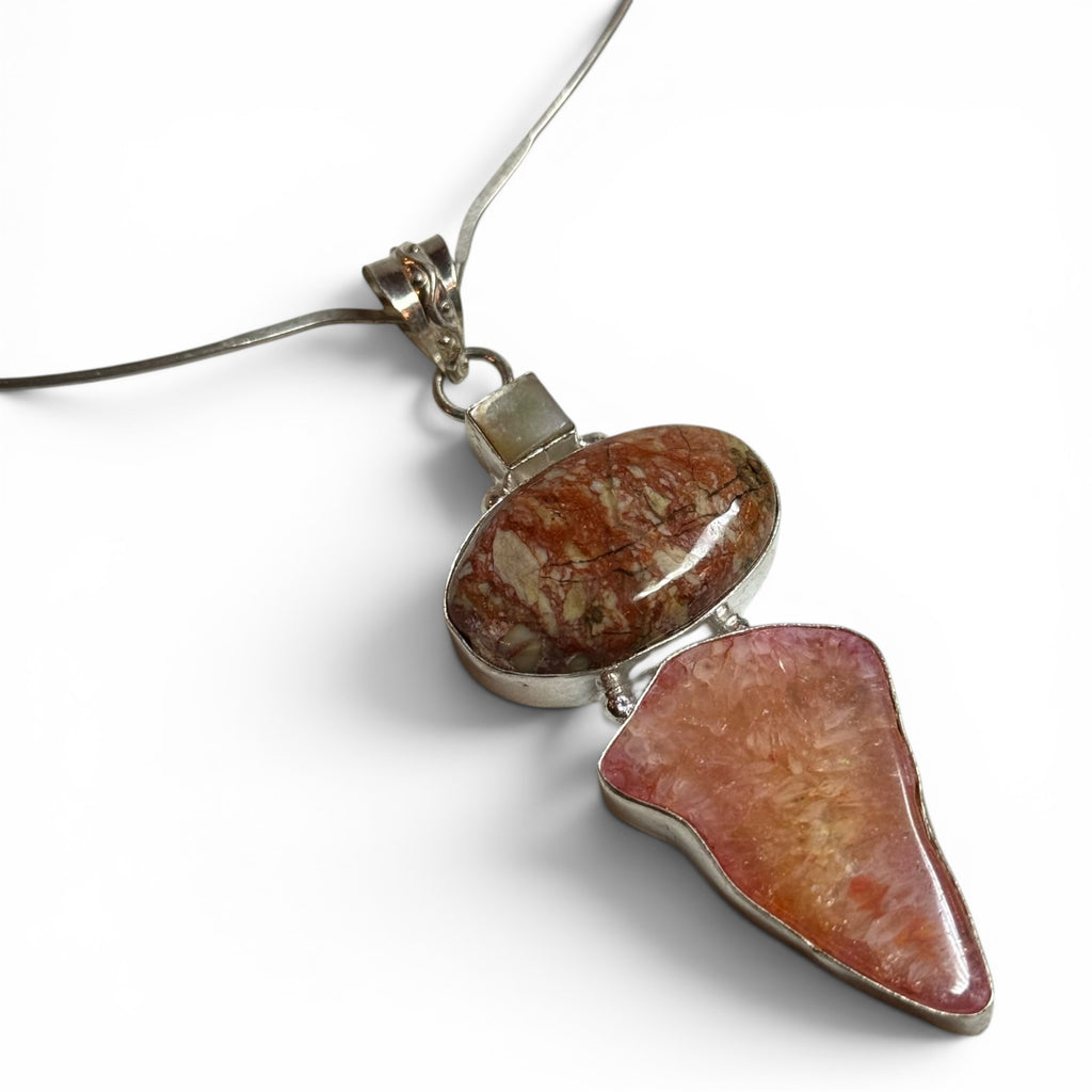 vintage 925 sterling silver jasper quartz torque collar choker + statement pendant set