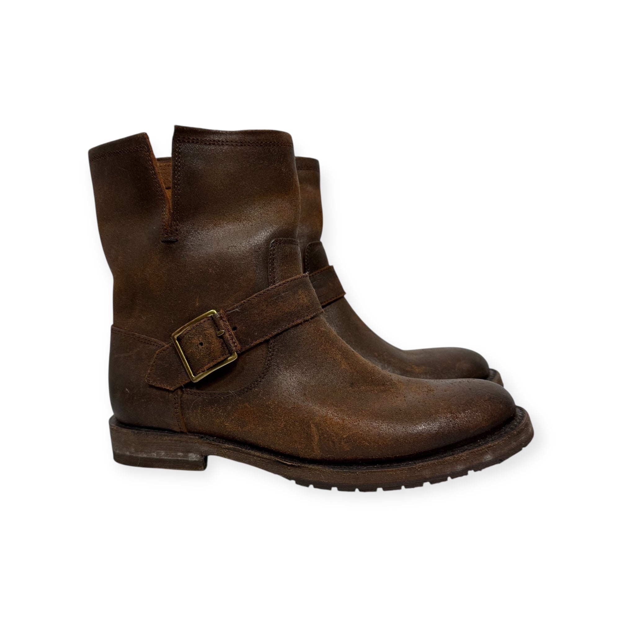 frye dark brown leather engineer boots