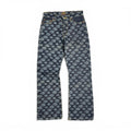 vintage ozone community all over print globe logo flared japanese denim