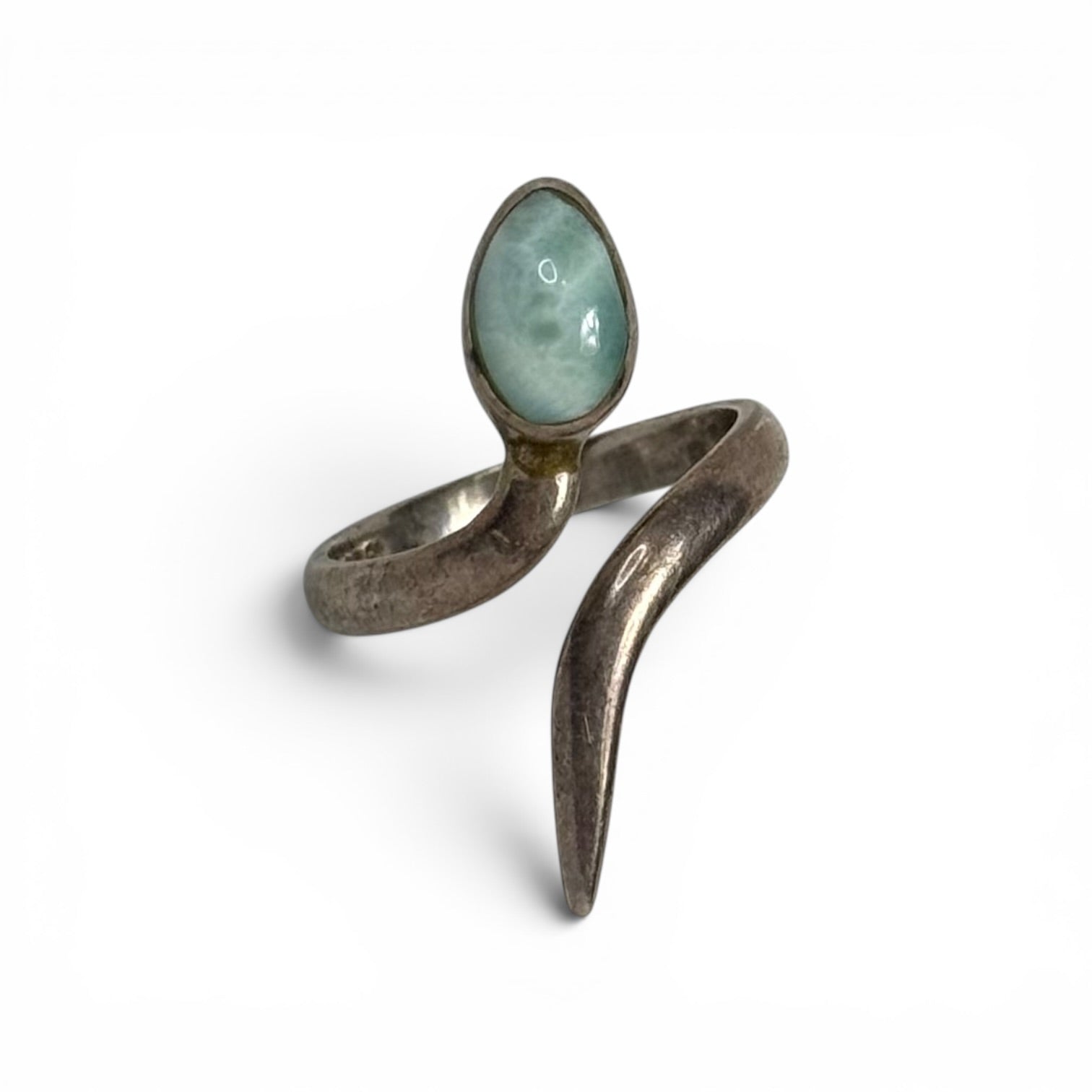 vintage 925 sterling silver larimar teardrop snake bypass wrap ring