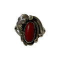 vintage navajo sterling silver coral feather ring