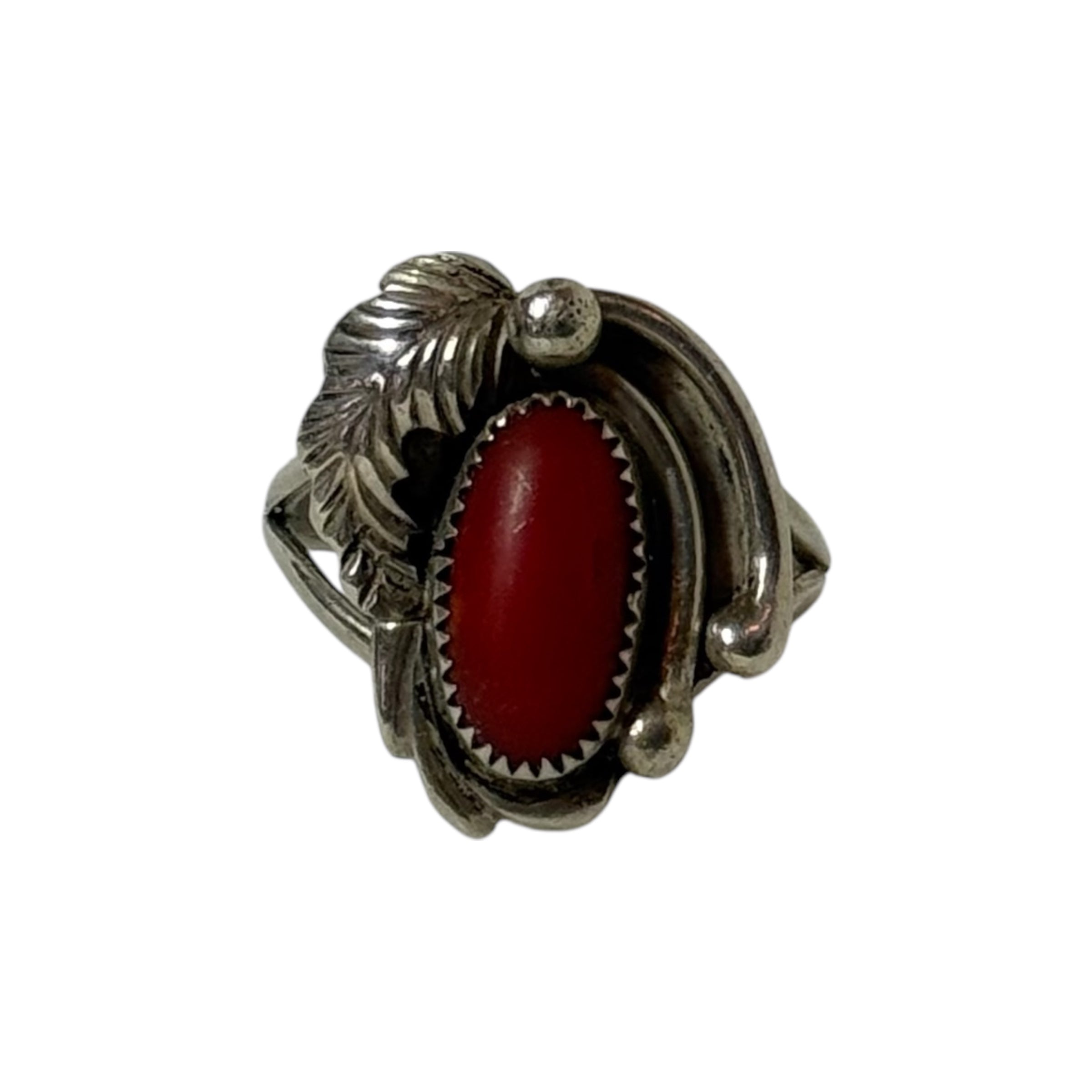 vintage navajo sterling silver coral feather ring