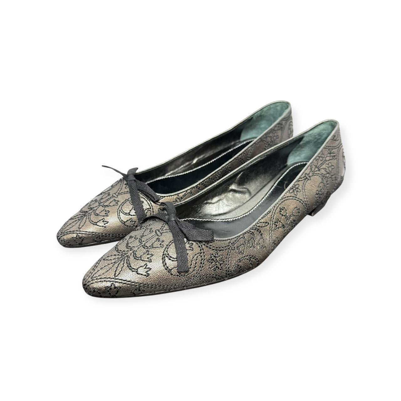 prada embroidered floral pointed toe ballet flats