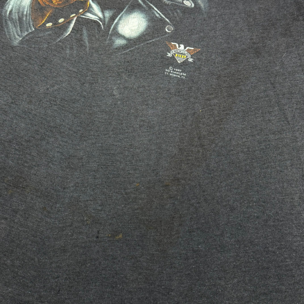 rare vintage 1987 3d emblem bad to the bone biker skull graphic tee