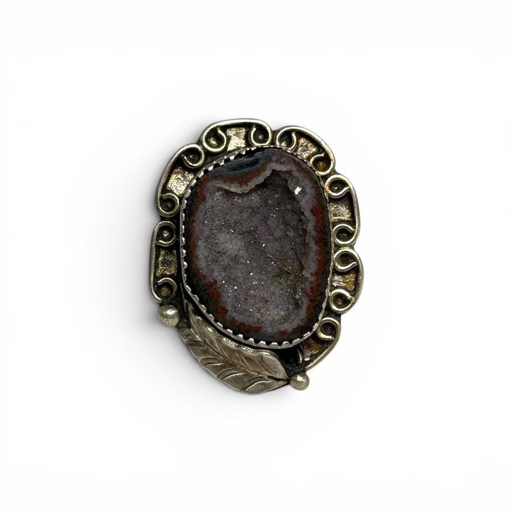 vintage southwestern sterling silver raw geode druzy quartz statement ring