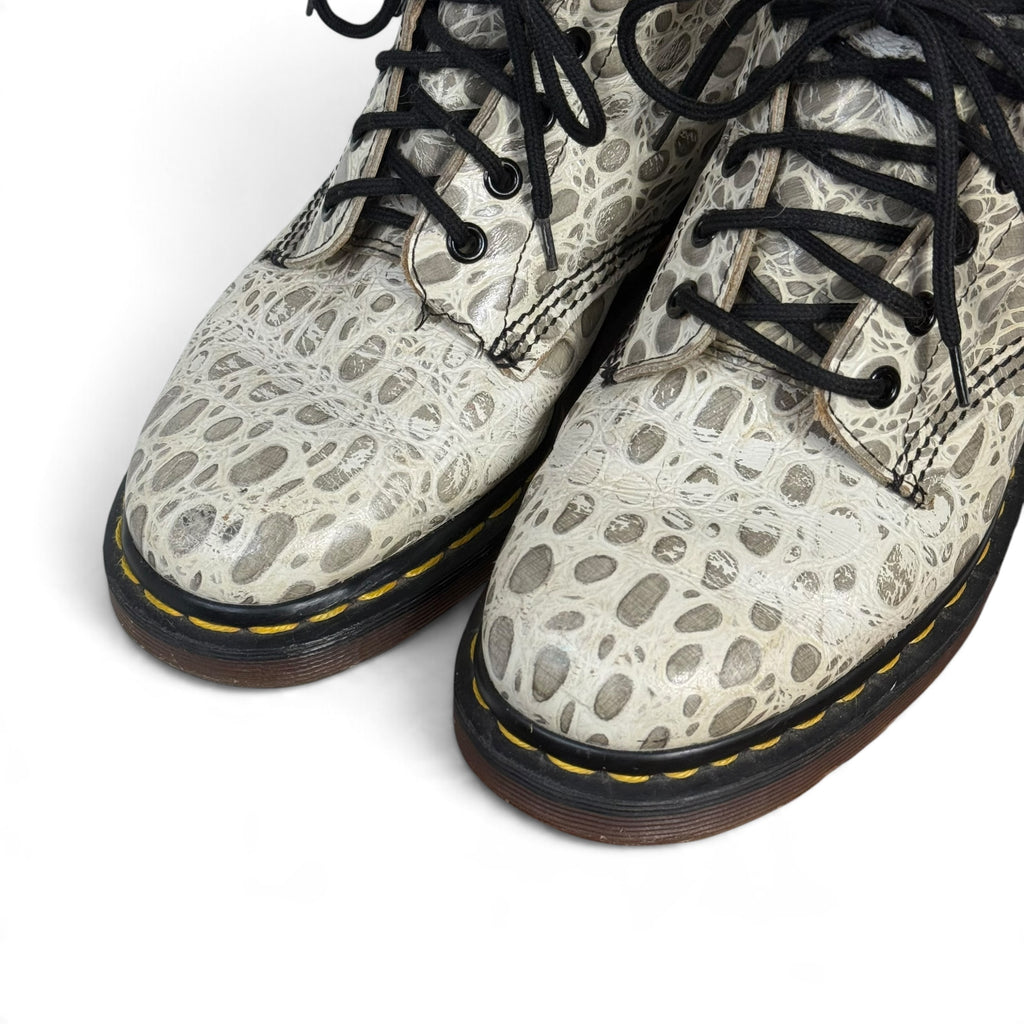 dr martens 1460 pascal grey white croc reptile embossed leather boots