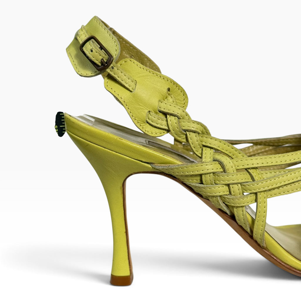 vintage manolo blahnik lime green woven leather strappy heels