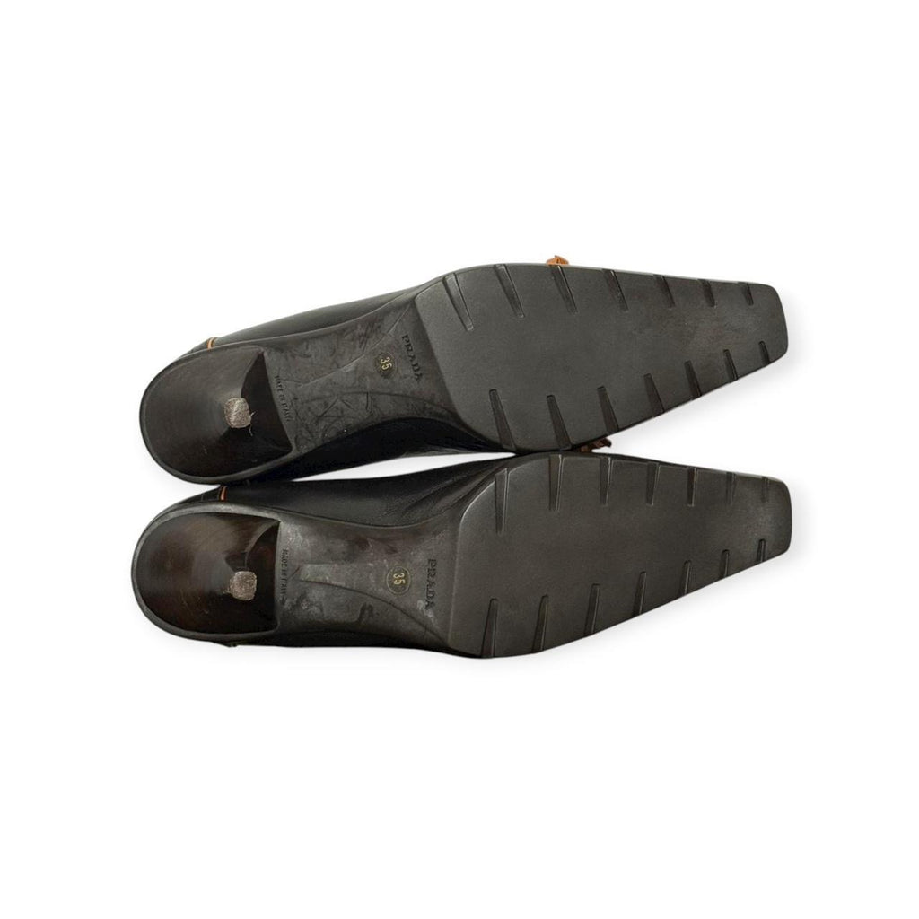 vintage prada black & brown leather bow heels