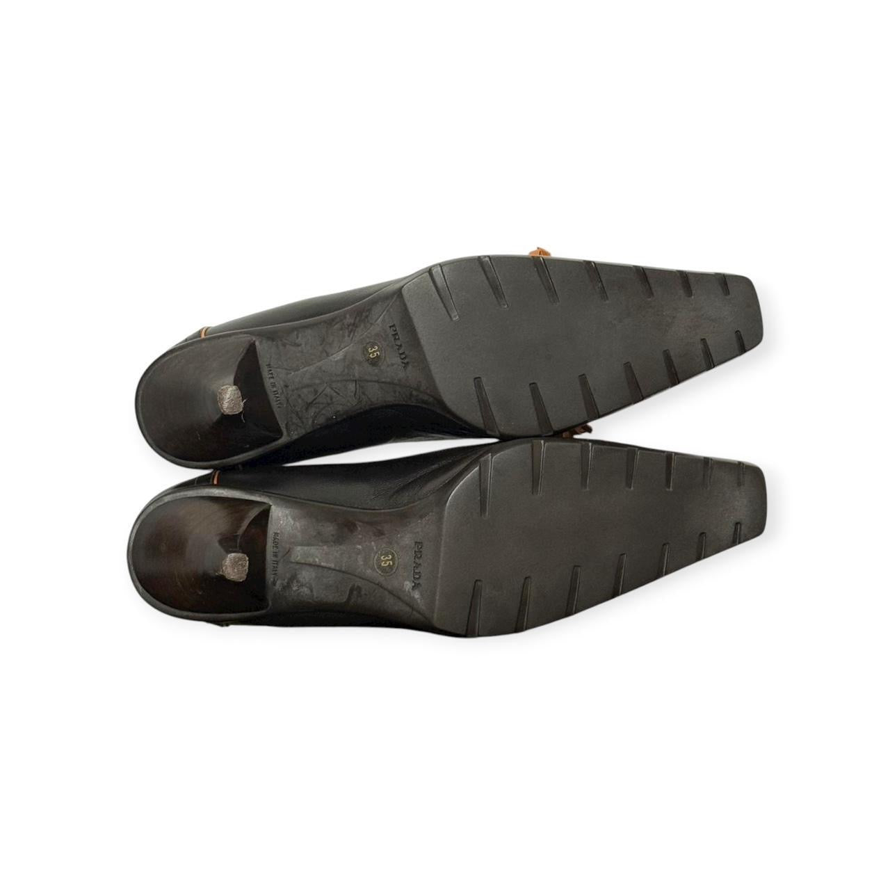 vintage prada black & brown leather bow heels