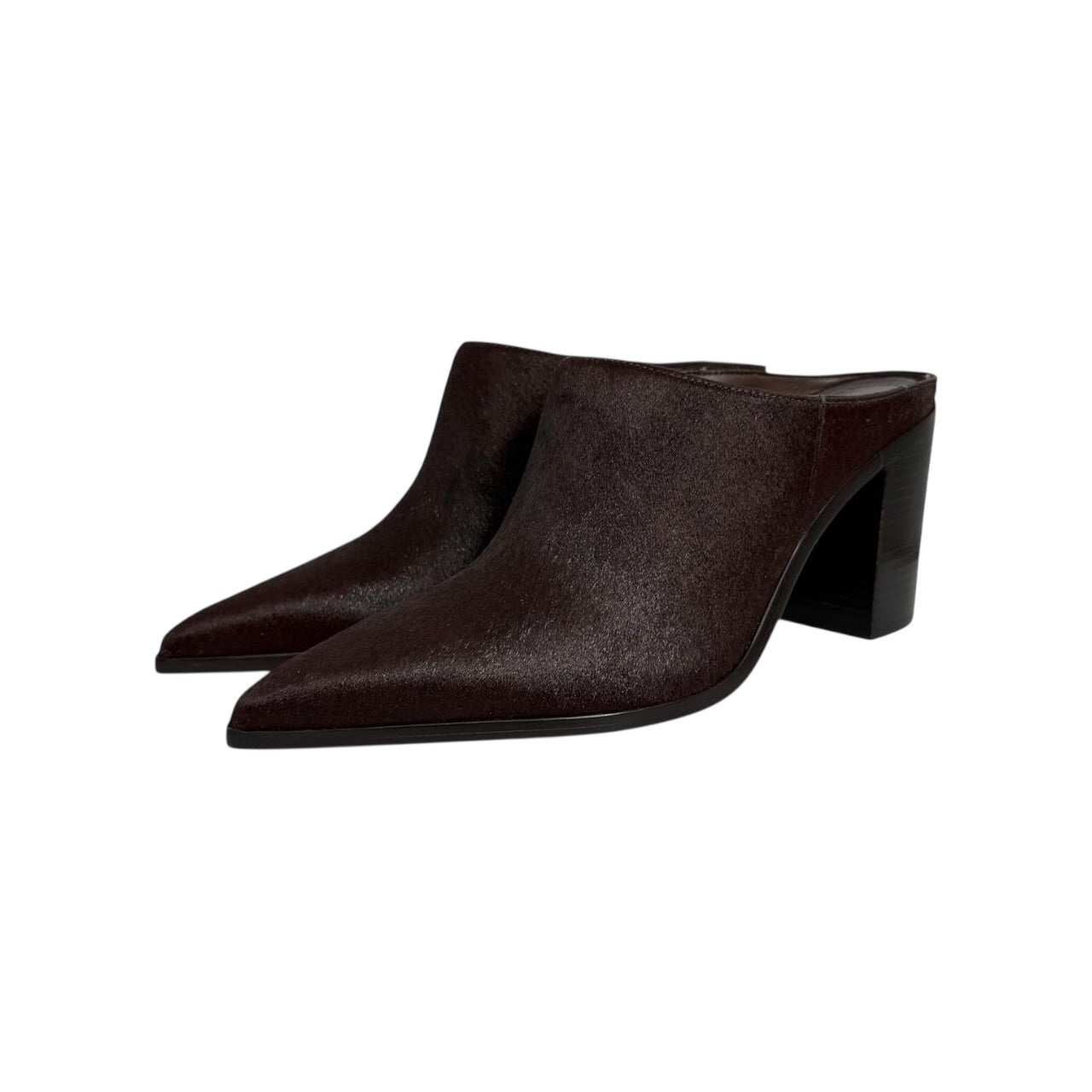 schutz mikki mules in dark red calf hair