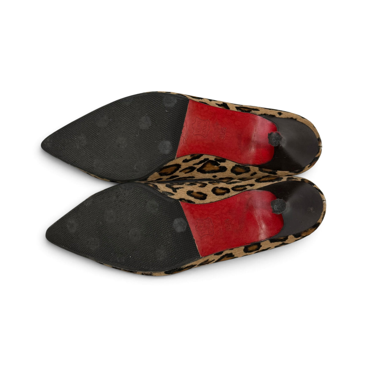 christian louboutin leopard print calf hair pointed toe kitten heel pumps with box + dust bag