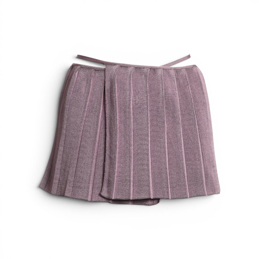 isa boulder handmade reversible pleated wrap mini skirt in plum