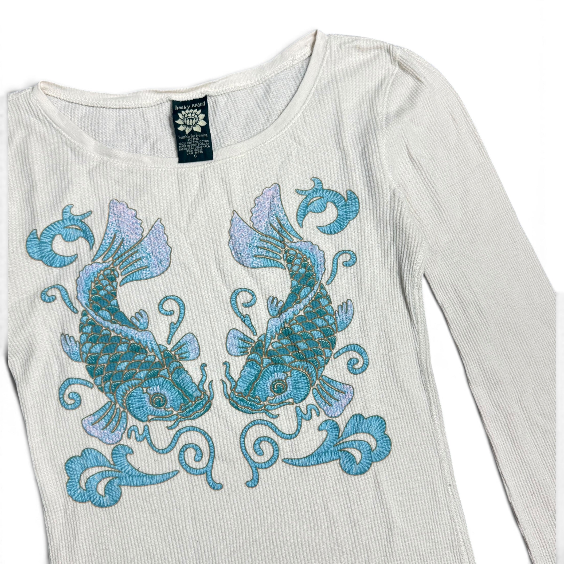 vintage y2k lucky brand koi fish thermal long sleeve top