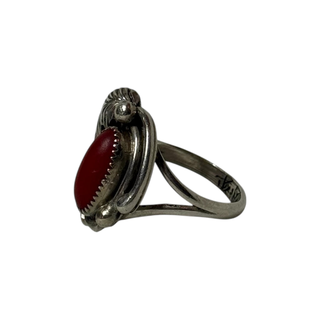 vintage navajo sterling silver coral feather ring