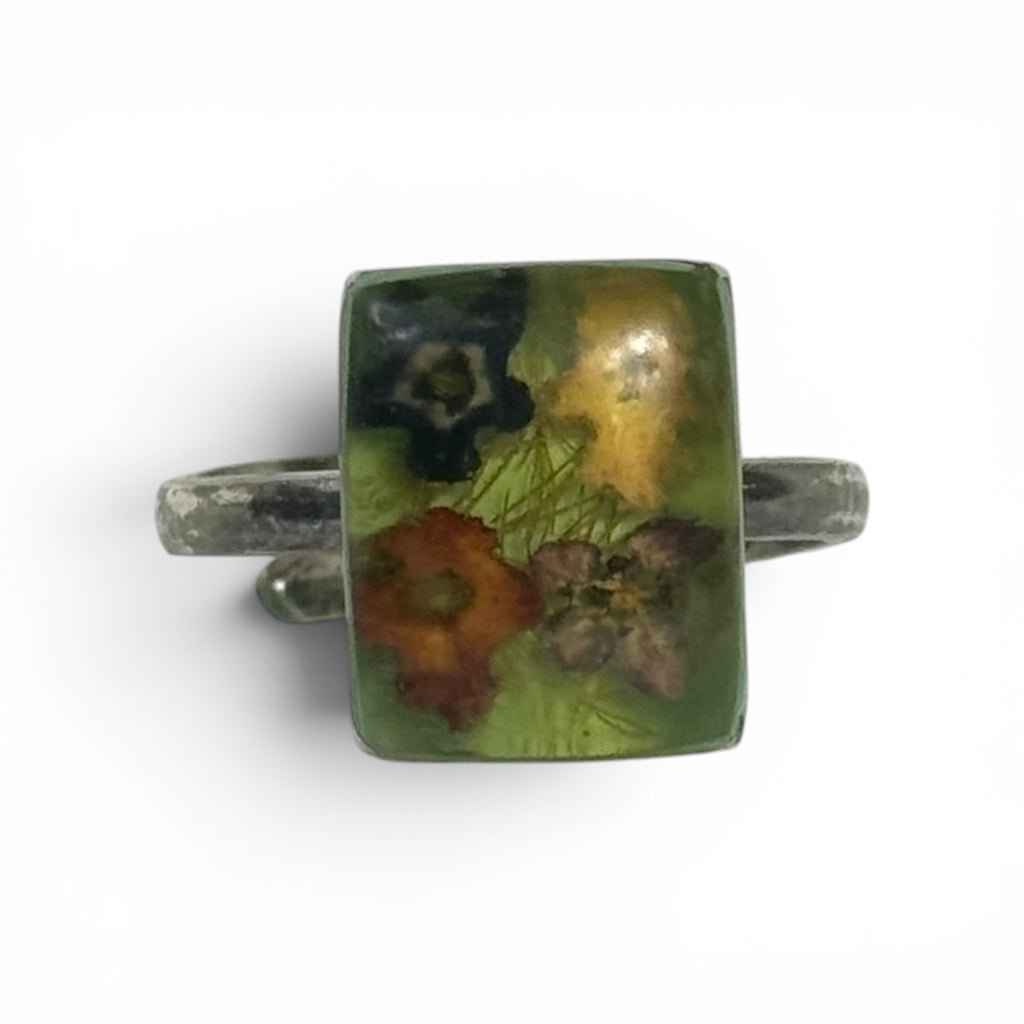 vintage 925 sterling silver adjustable dried flower ring