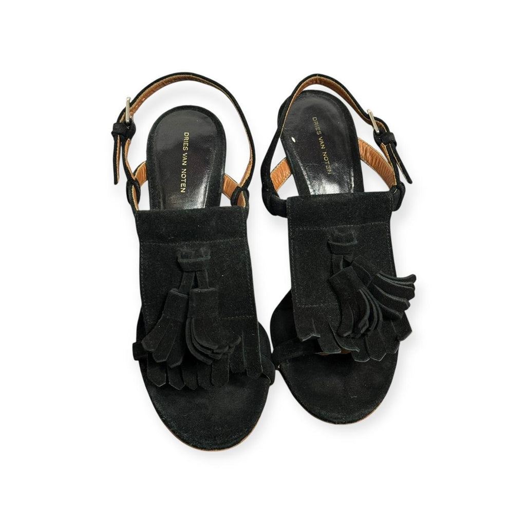 2000s dries van noten suede fringe & embossed snakeskin heels