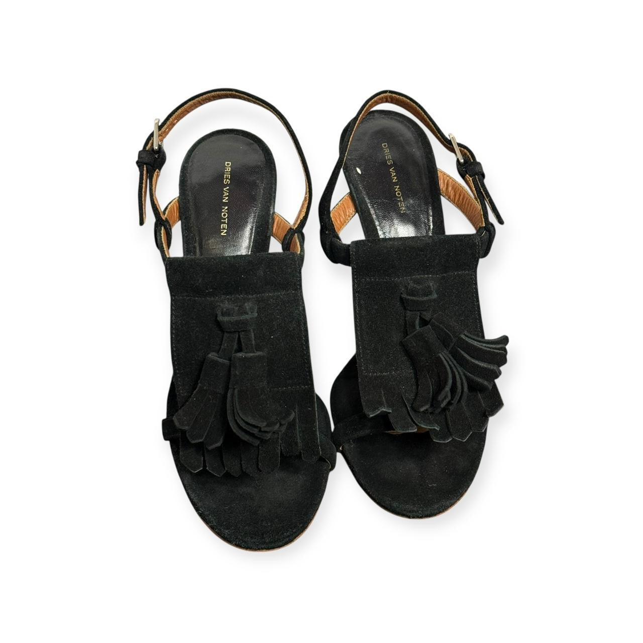 2000s dries van noten suede fringe & embossed snakeskin heels