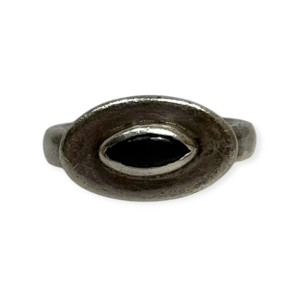 vintage sterling silver black onyx eye ring