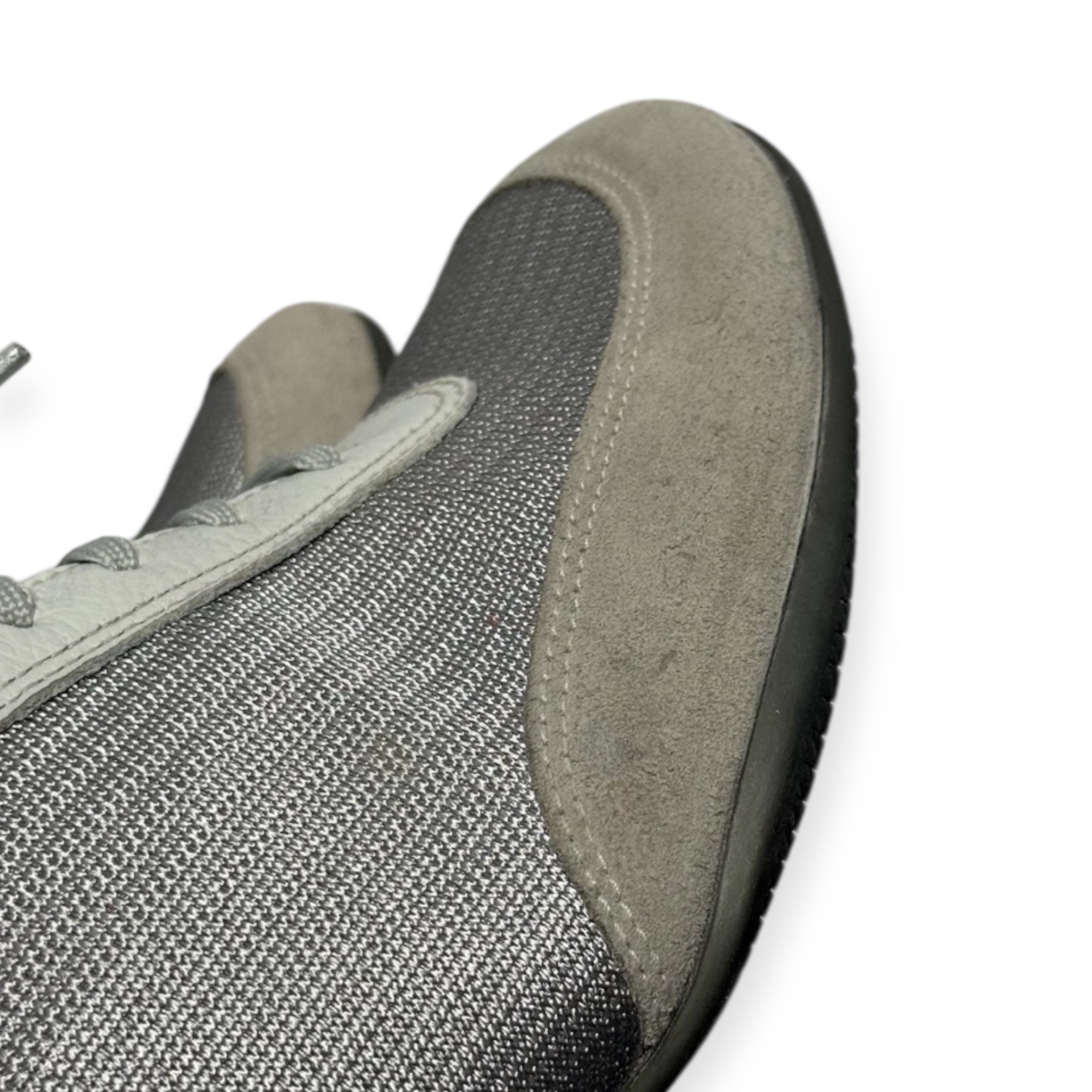 vintage prada leather & textile silver sneakers