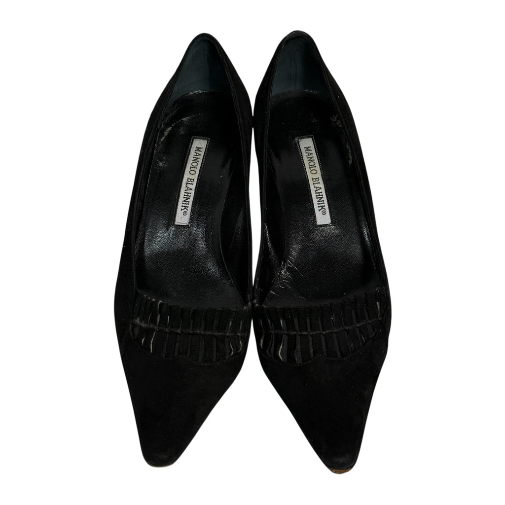 manolo blahnik black suede cut-out heels
