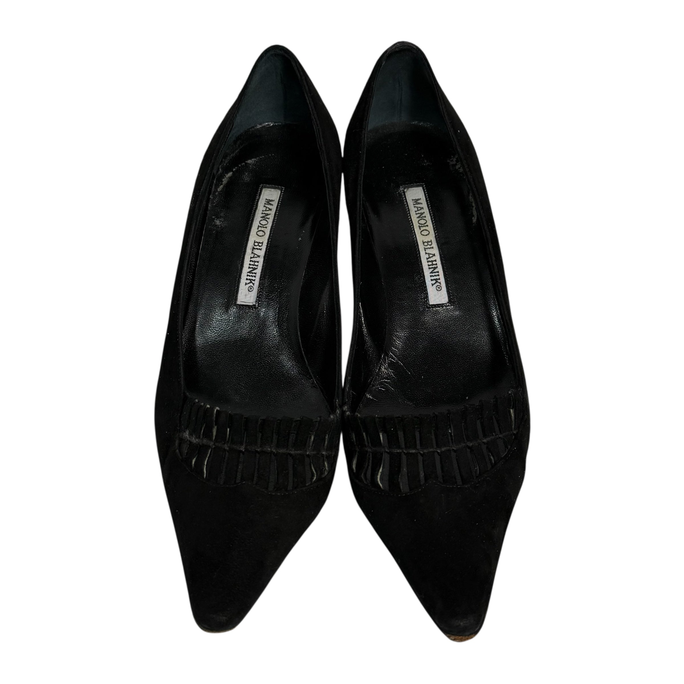 manolo blahnik black suede cut-out heels