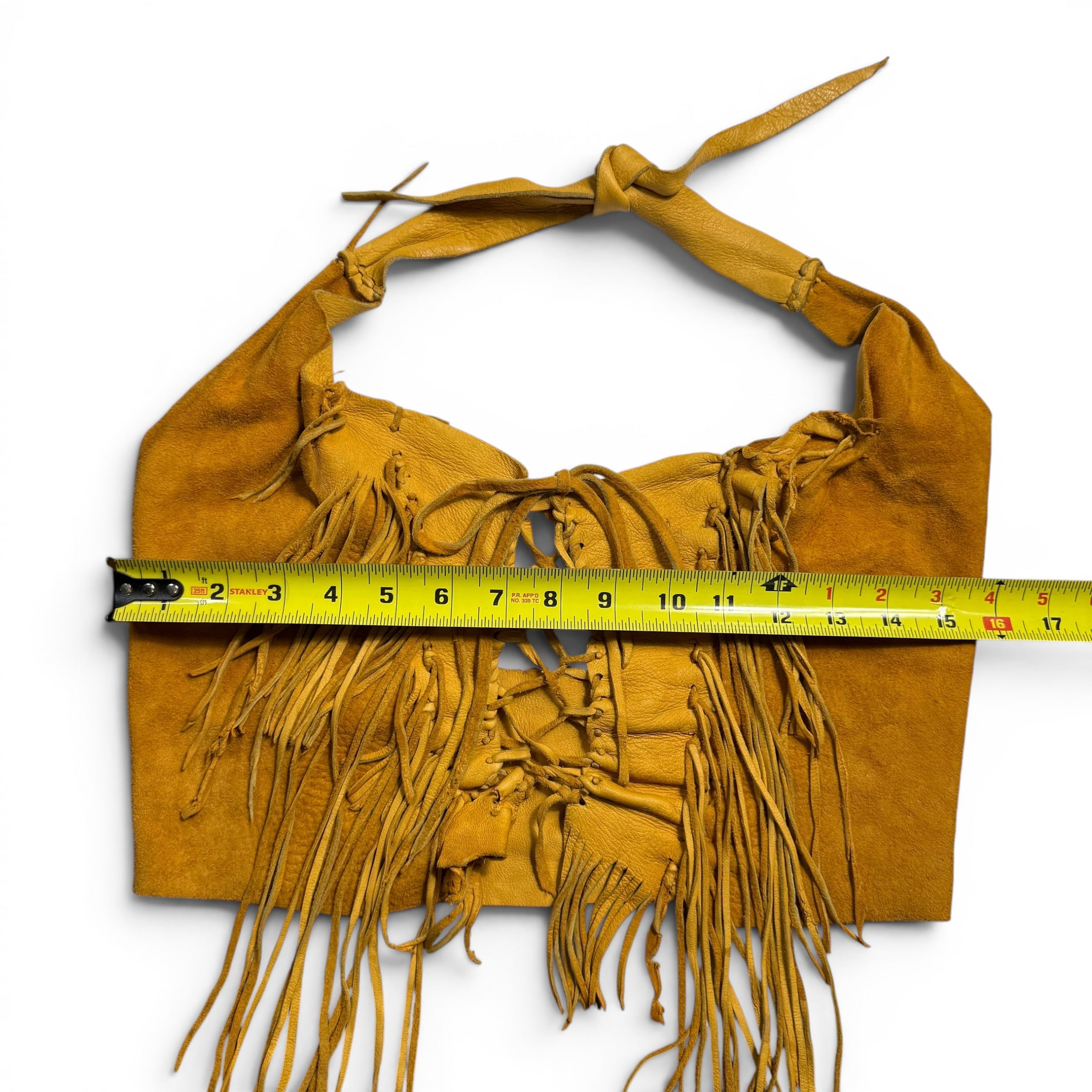 vintage 70s handmade leather fringe halter top