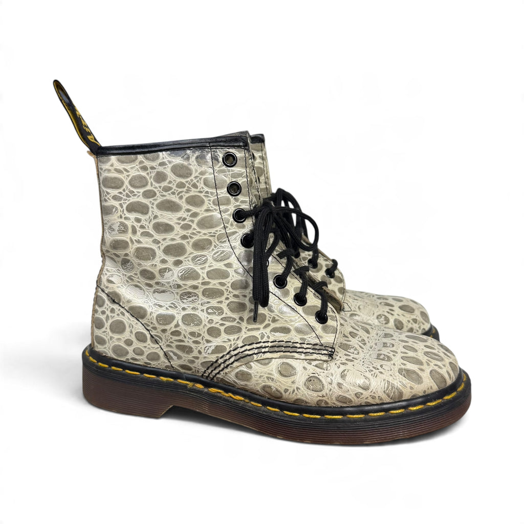 dr martens 1460 pascal grey white croc reptile embossed leather boots