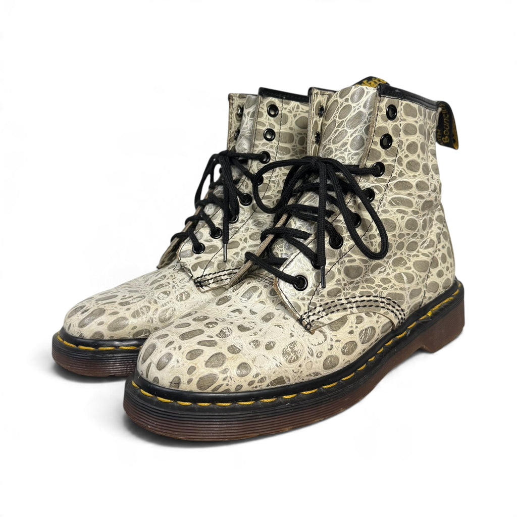 dr martens 1460 pascal grey white croc reptile embossed leather boots