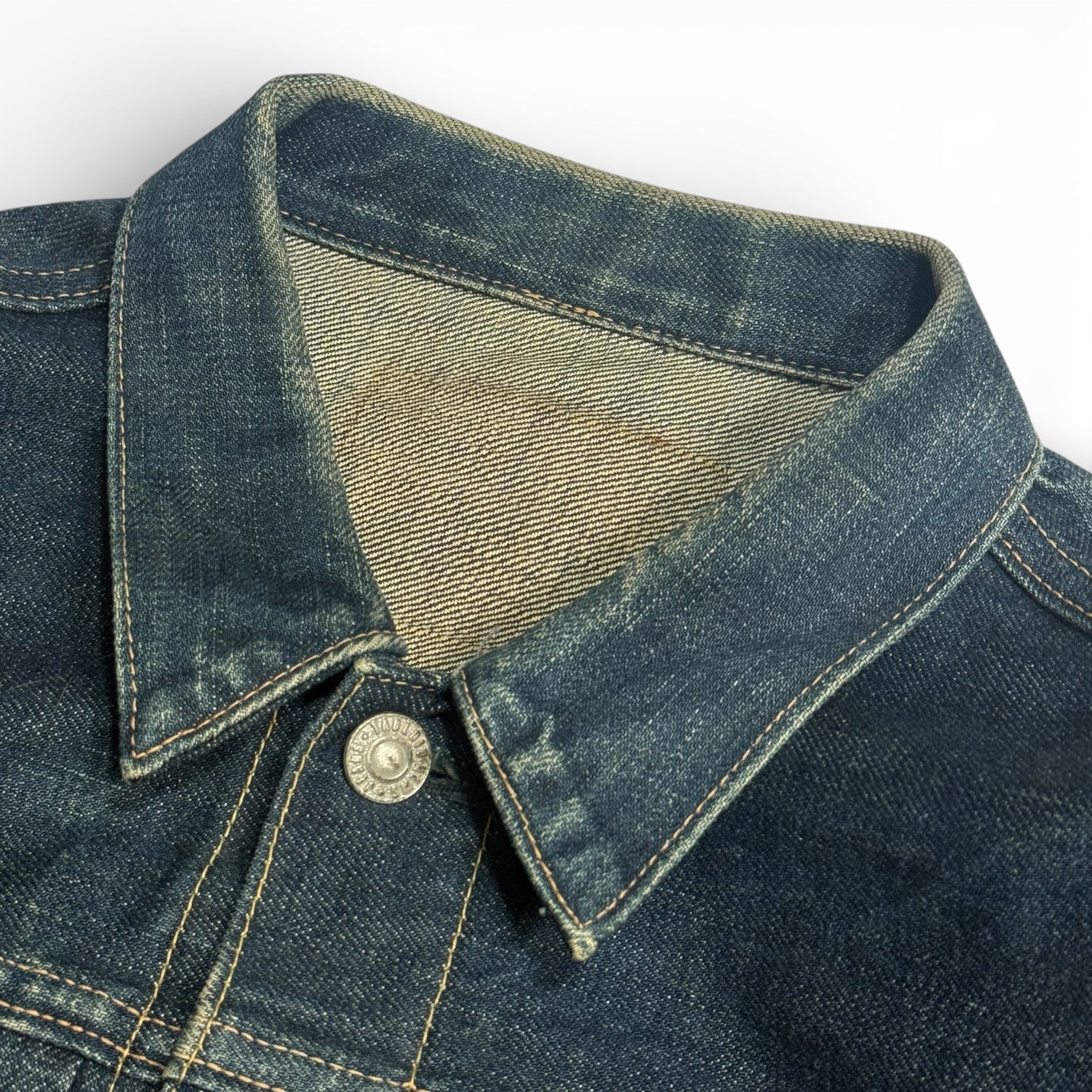 vintage tabloid type 1 style buckle back dark indigo selvedge denim jacket