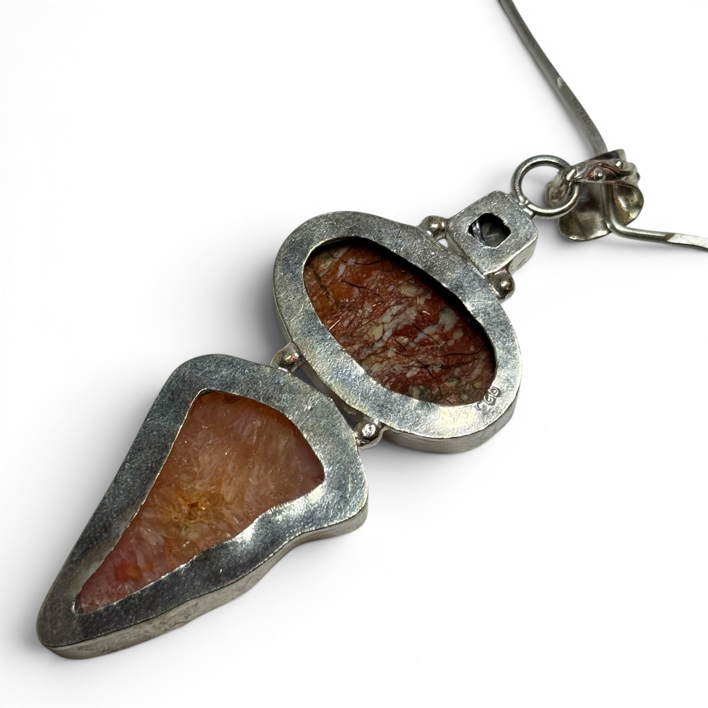 vintage 925 sterling silver jasper quartz torque collar choker + statement pendant set