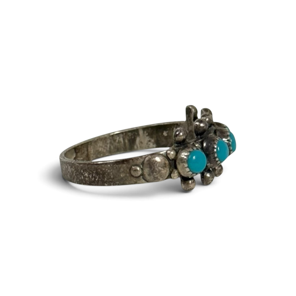 vintage navajo sterling silver turquoise 5 stone row ring artisan signed JP