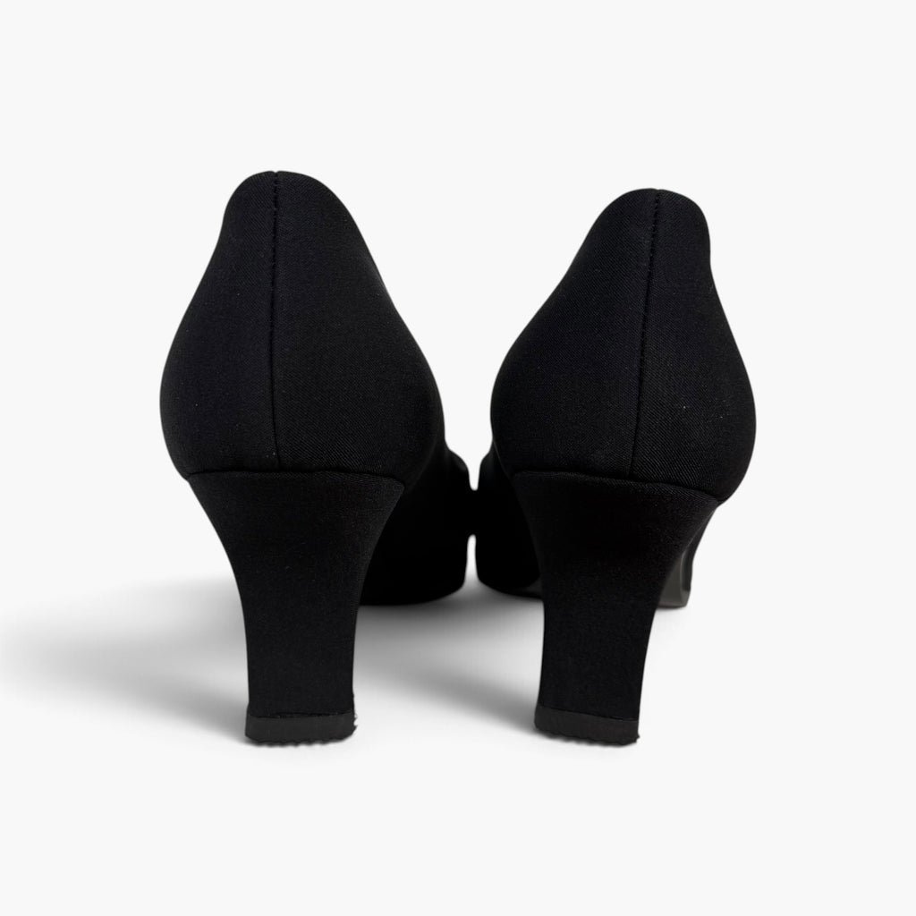 vintage 1990s prada black tessuto nylon square toe block heel pumps