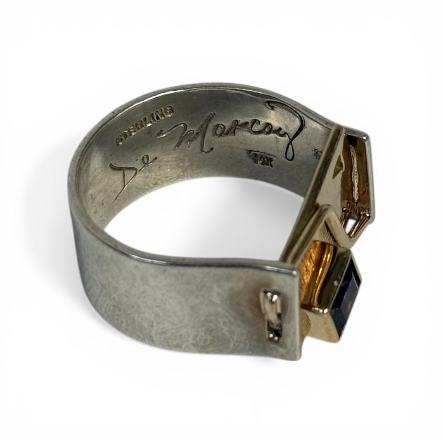 jayne demarcay sterling silver + 14k gold iolite modernist studio art ring