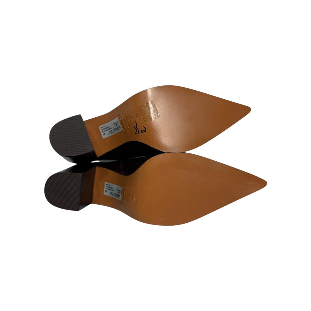 schutz mikki mules in dark red calf hair