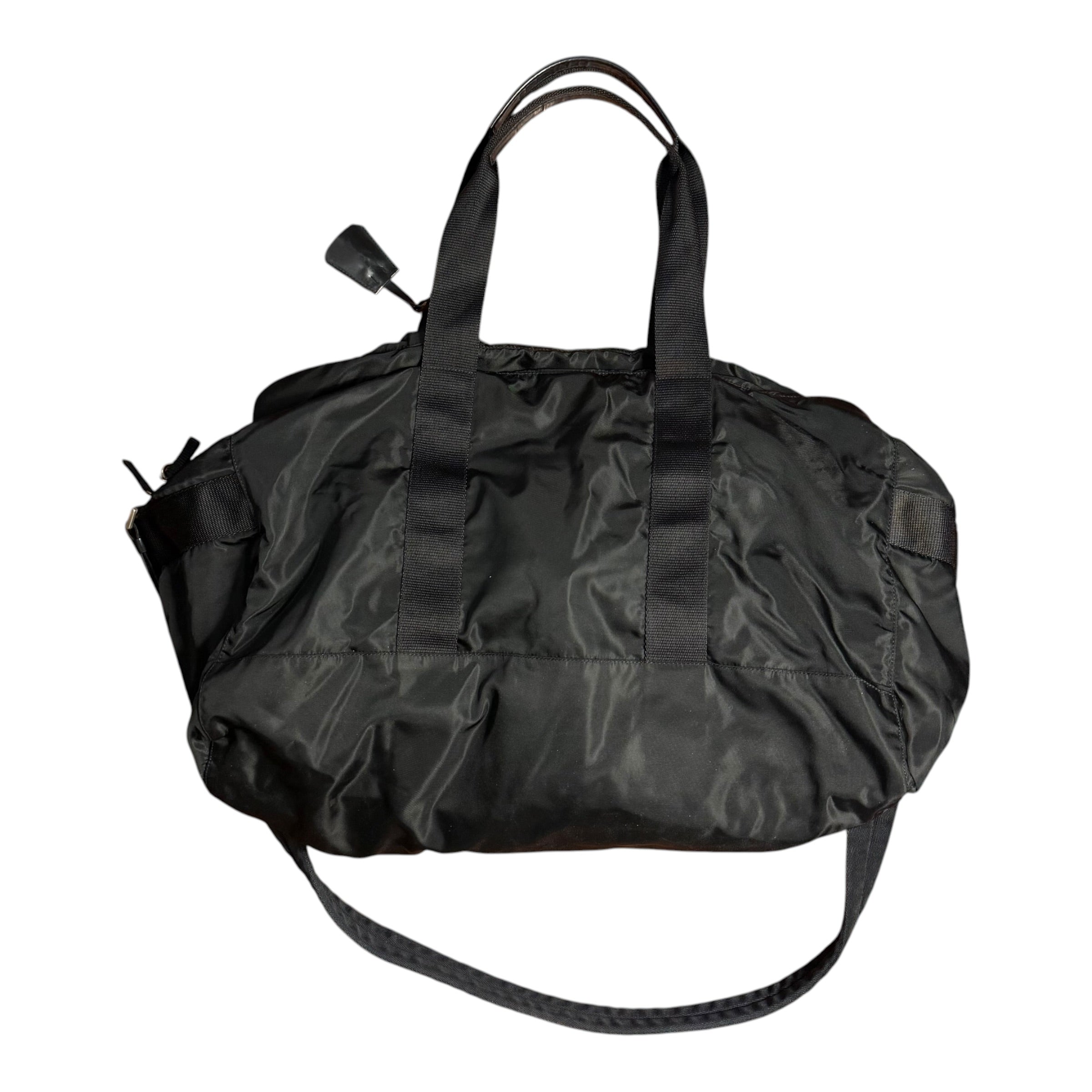 vintage 90s prada black tessuto nylon weekender duffle bag