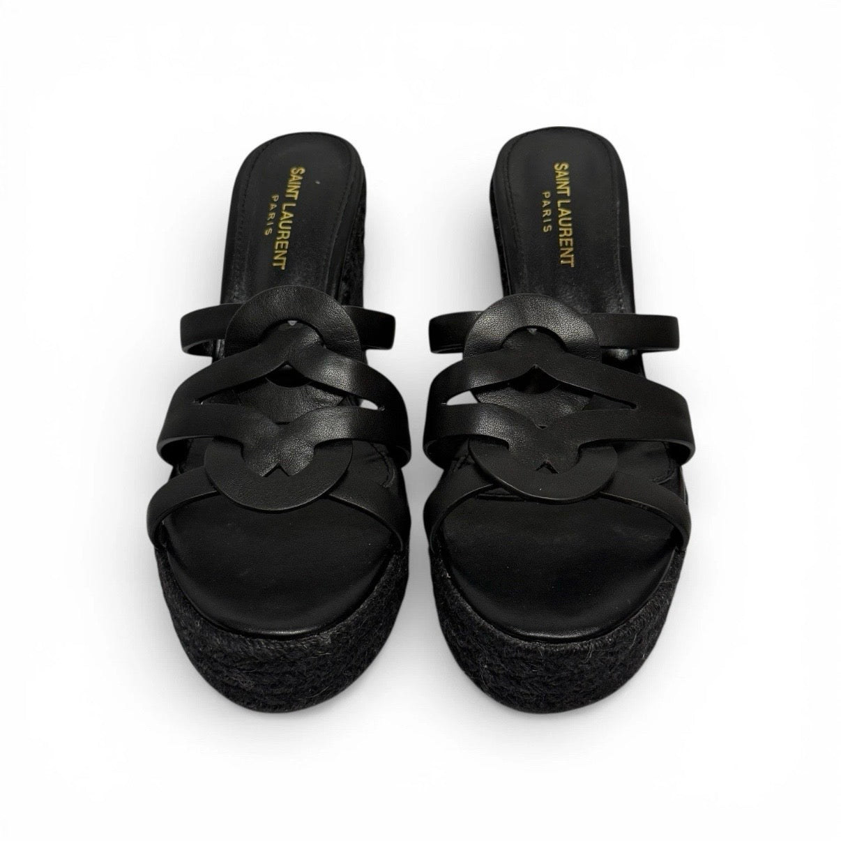 saint laurent black leather tribute espadrilles